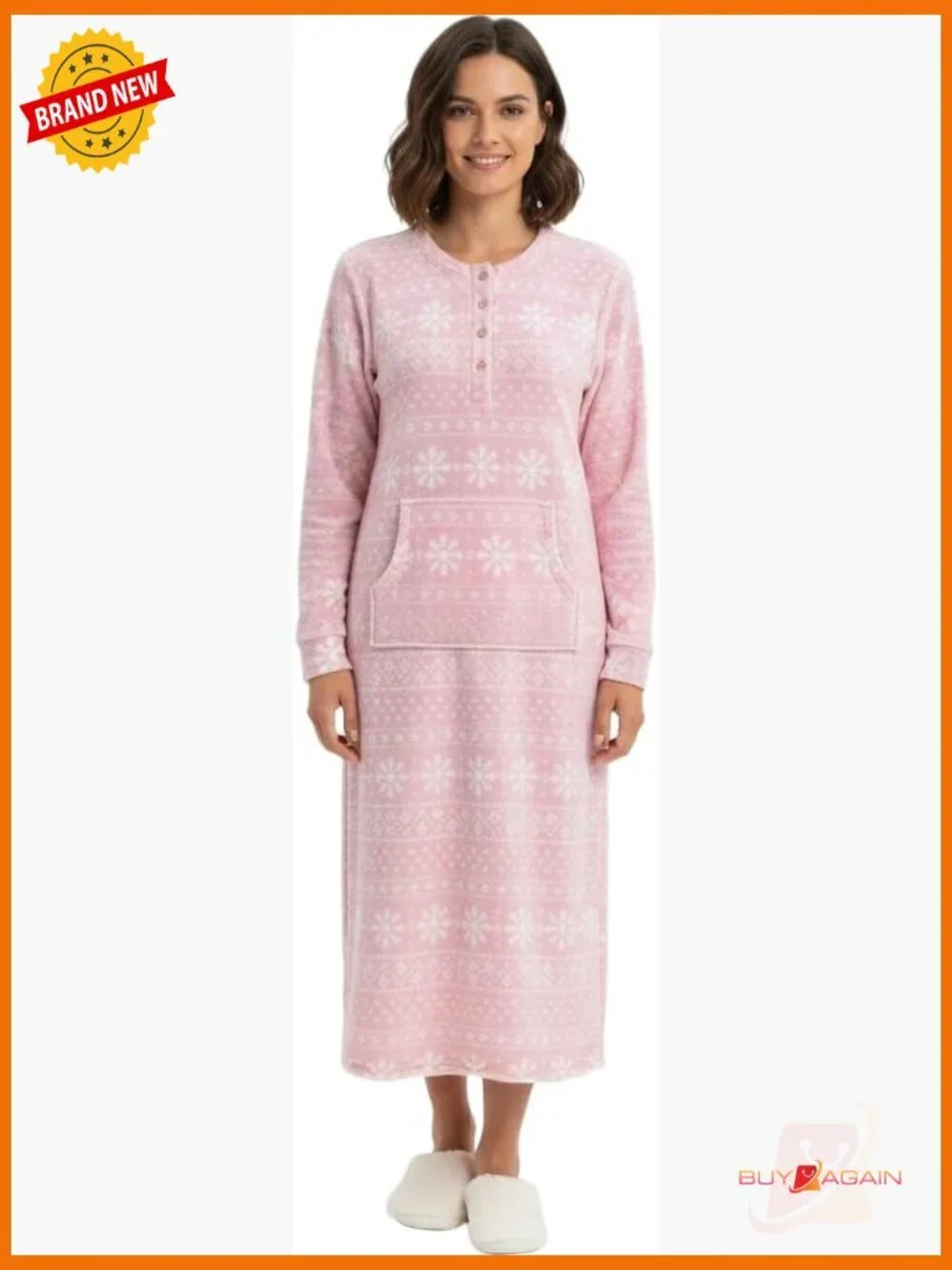 Fleece Nightgown Long Sleeve with Pockets Plus Size